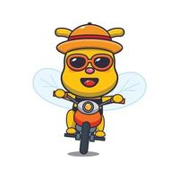 personaje de mascota de dibujos animados de abeja genial paseo en motocicleta en el día de verano vector