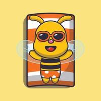 Cute bee cartoon mascot character sleep on beach vector