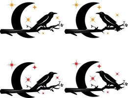 raven moon set logo mascot editable vector