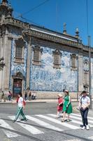 Beautiful and old tiled facade of Capela das Almas church in Porto, Portugal on a sunny day in summer 2022. photo