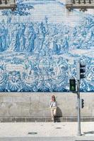 Beautiful and old tiled facade of Capela das Almas church in Porto, Portugal on a sunny day in summer 2022. photo