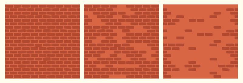 Set of Brick Wall Patterns of Red Color. Building Construction Blocks Seamless Background Collection for Game, Web Design, Textile, Prints And Cafes.