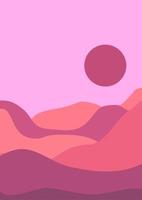 Mountain flat landscape with sun or moon. trendy minimalist landscape abstract contemporary collage designs vector