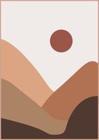 diseño plano boho de montaña. fondos estéticos contemporáneos abstractos paisajes ambientados con amanecer, atardecer, noche. tonos tierra, colores pastel. decoración de pared bohemia. impresión de arte minimalista moderno de mediados de siglo. vector