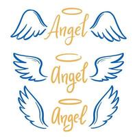 Angel wing with halo and angel lettering text vector