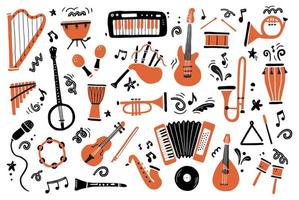 Hand drawn set of different types musical instrument