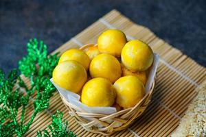 Nastar is a typical Indonesian cake made from wheat flour filled with pineapple jam photo