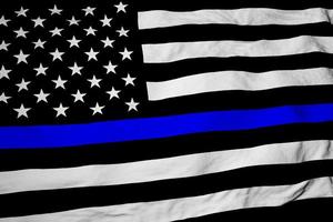 American Police thin blue line flag in 3D rendering photo