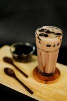 Bubble Milk Tea. A fresh milk with sugar syrup. fresh drinks for the cafe menu photo