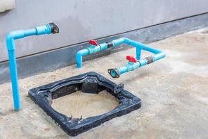 Pvc water pipe system with base for install automatic water pump, home water supply photo