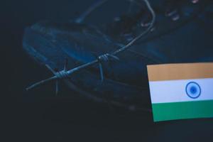 India army, military boots flag India and  Barbed Wire, military concept photo