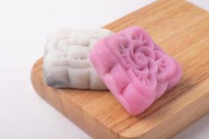 White and pink Daifuku sweets on a white background photo