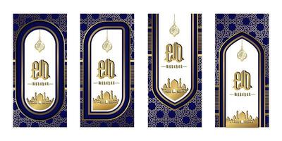 Gold White and blue luxury islamic background with decorative ornament frame Premium Vector