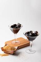 Grass jelly and brown sugar on a white background photo