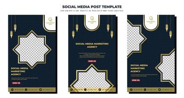 Blue Gold Vector Social Media Post Template, vector art illustration and text