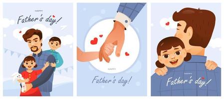 un conjunto de postales para el día del padre. padre e hijo. linda ilustración vectorial de dibujos animados. vector