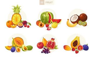 Fruits and berries vector illustration in cartoon style.  Juicy summer fruits.Big Fruit set