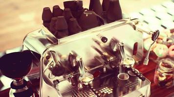 close-up of the coffee machines that are operating automatical