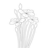 decorative blossom seasonal flower coloring page book on black and white background vector