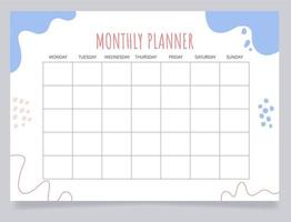 Monthly planner worksheet design template vector