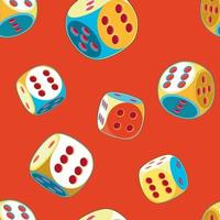 Pop Art red seamless pattern of rolling lucky dice double six vector