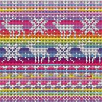 Rainbow neon colors Christmas seamless pattern with knitted deer and star, gradient background vector