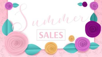 Cut paper floral pink vector banner Summer sales