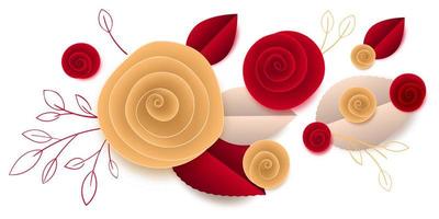 vector cut paper rose flowers in vignette