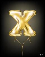 Roman 10 number, gold foil balloon X form on the black background vector