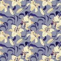 Oriental Lilies floral seamless pattern on a light violet background vector