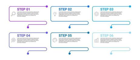 thin line and point infographic design with 6 steps business process vector