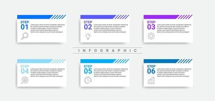 simple business timeline infographic with 6 step business process in blue color vector