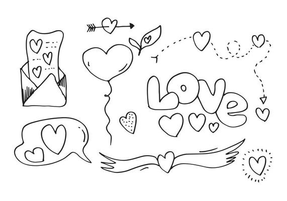 Set of love. Hand drawing. Doodle style. for your design.