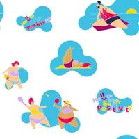 Funny Happy Fat Girl on the Summer Beach, seamless pattern vector