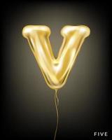 Roman 5 number, gold foil balloon V form on the black background vector