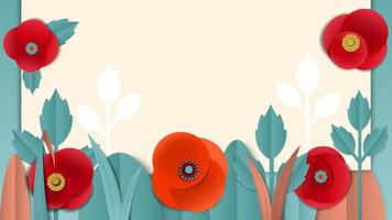 Cut paper floral banner with red poppies vector