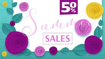 Cut paper floral mint vector banner Summer sales 50