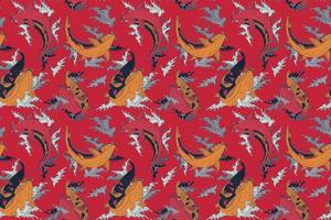 Japanese koi fishes deep red seamless pattern vector