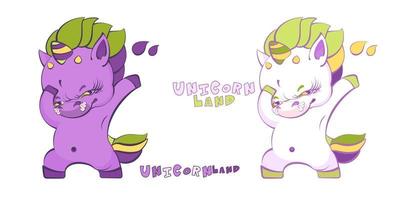 Cute little white and lavender rock star unicorns vector