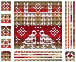 elementos de patrón de colores degradados rojos y verdes de tejido navideño con perros y pájaros vector
