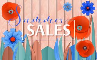 Vector Summer sales poster by cut paper flowers