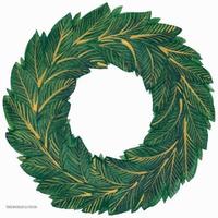 Christmas Wreath Green Leaf Base Ring, traced watercolor illustration vector