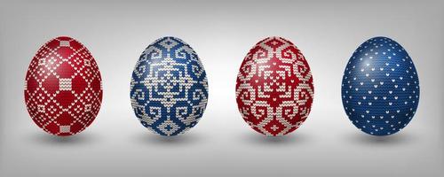 huevos pascuales rojos y azules decorados con patrones de tejido del norte vector