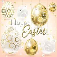 Easter porceline and golden vintage eggs and confetti in the cream sky vector