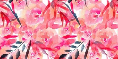 Rose and Willow seamless pattern. Traced watercolor vector