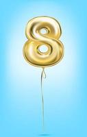 High quality vector image of gold balloon numbers. Digit eight, 8