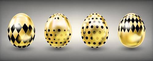 Easter shiny glance golden eggs with black dot and rumb vector