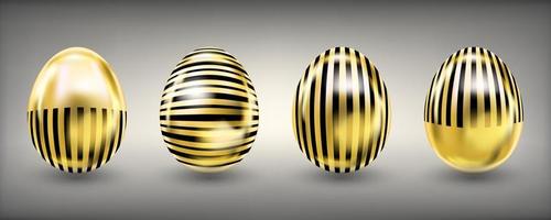 Easter shiny glance golden eggs with black stripes vector