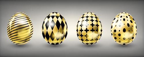 Easter shiny glance golden eggs with black ornate vector