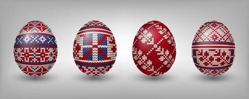Paschal eggs decorated with red northen knitting patterns vector